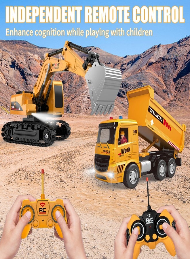 MQDMINI Remote Control Excavator and Dump Truck Toy Set - RC Construction Vehicles Toy with Barricades, Road Signs, Simulated Rocks, Lights and Sounds, Birthday Gifts for Toddlers 3-12 year Boys Girls - Image 3